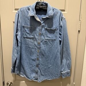 Old Navy Boyfriend Denim Shirt Women's Small Tall Blue Button Front Chambray